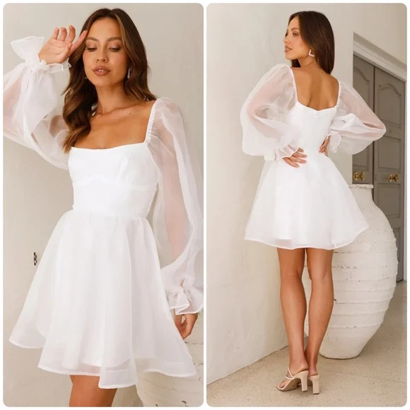 Hello Molly | Dresses | Hello Molly Story Book Long Sleeve Mini Dress White  Nwt Size 4 | Poshmark